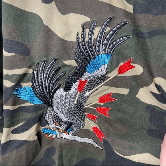 Reves men camouflage green button down jacket with embroidery tiger and eagle XL - Picture 7 of 10